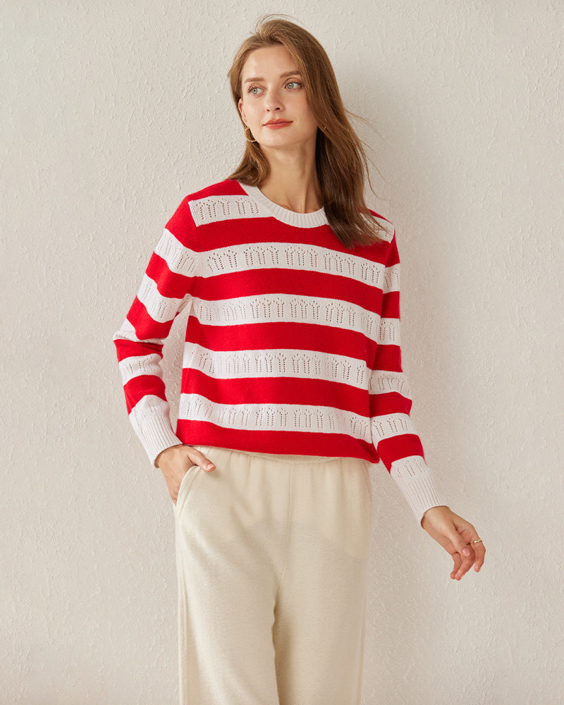Crew Neck Stripe Cashmere Sweater - DAISYSILK