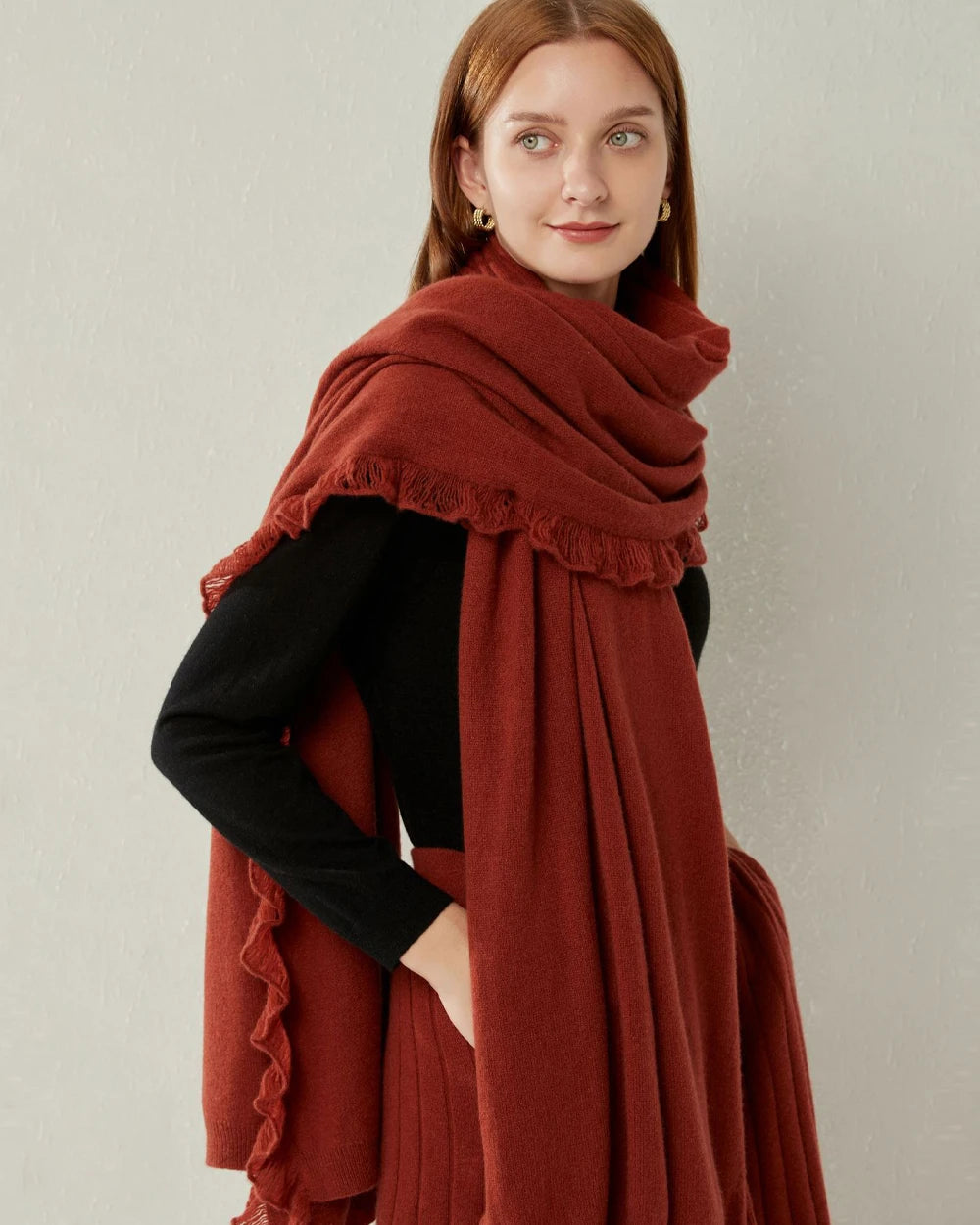 Cashmere Tippet Scarf, Red