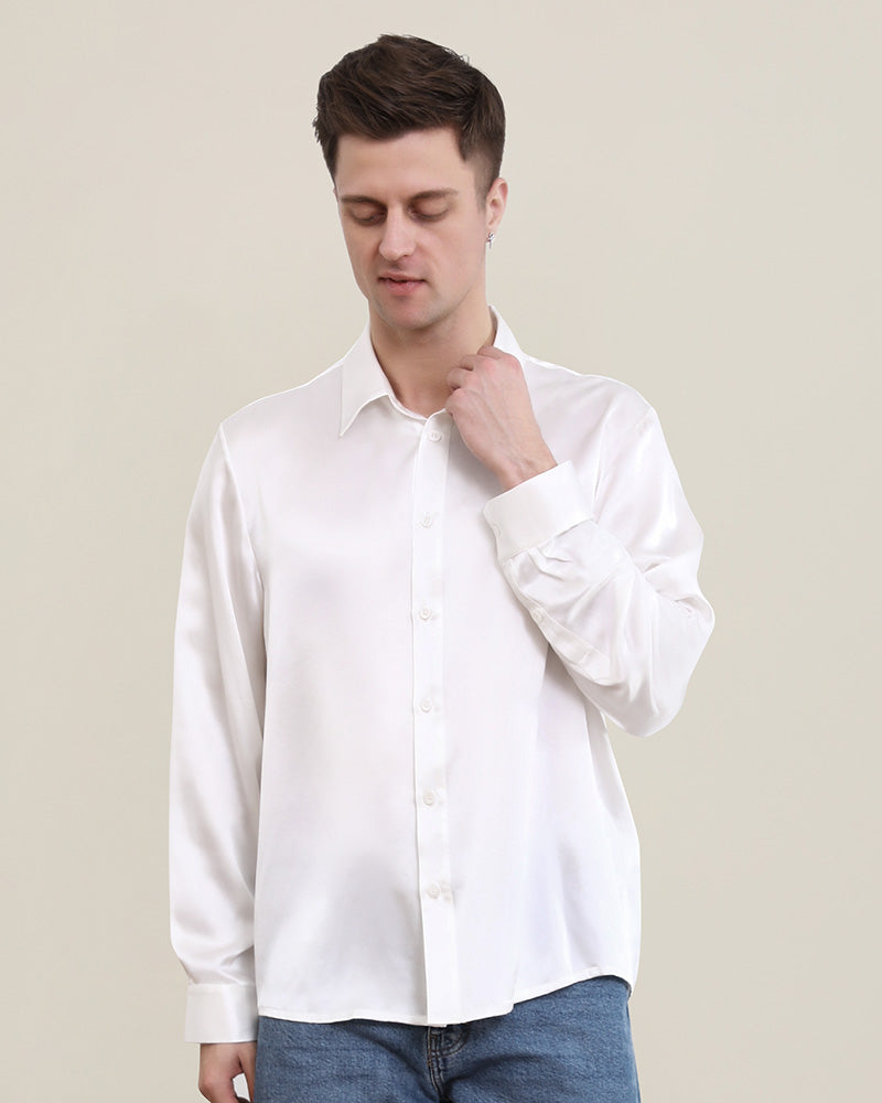 Classic Collar Silk Long Shirt For Men - DAISYSILK
