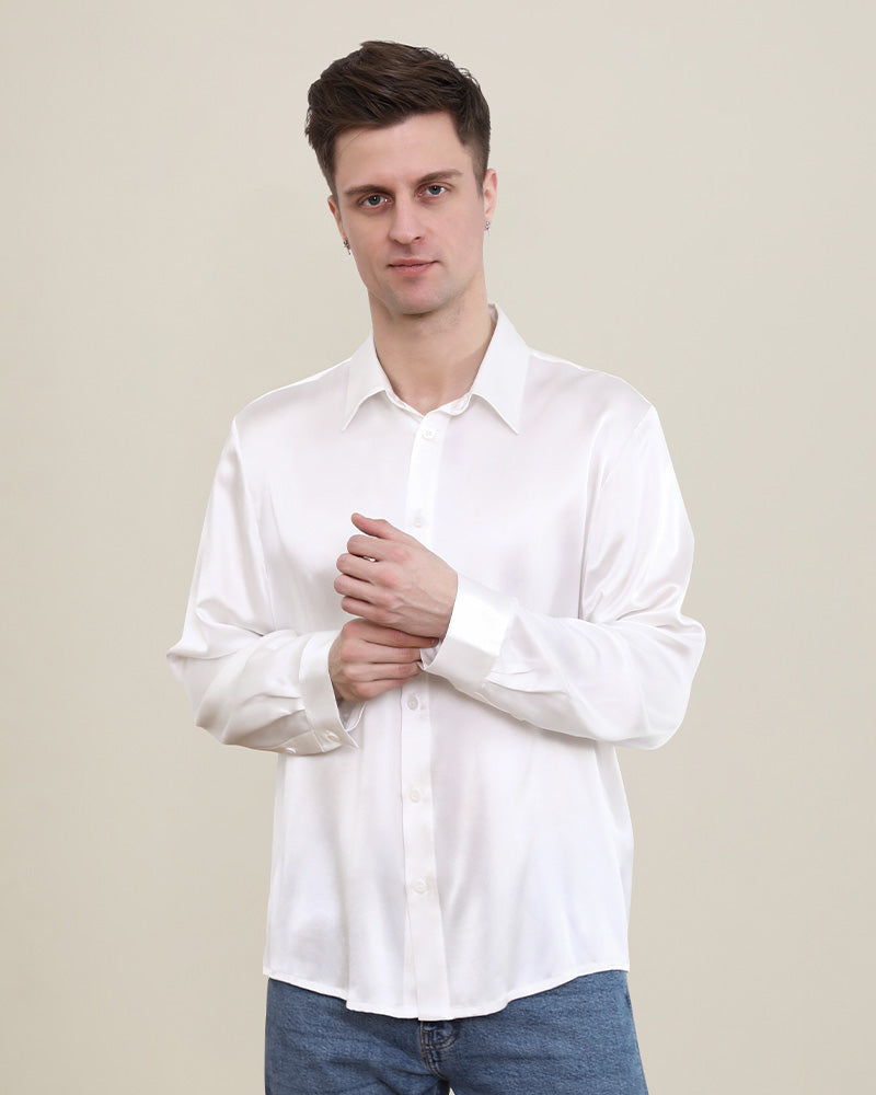 Classic Collar Silk Long Shirt For Men - DAISYSILK