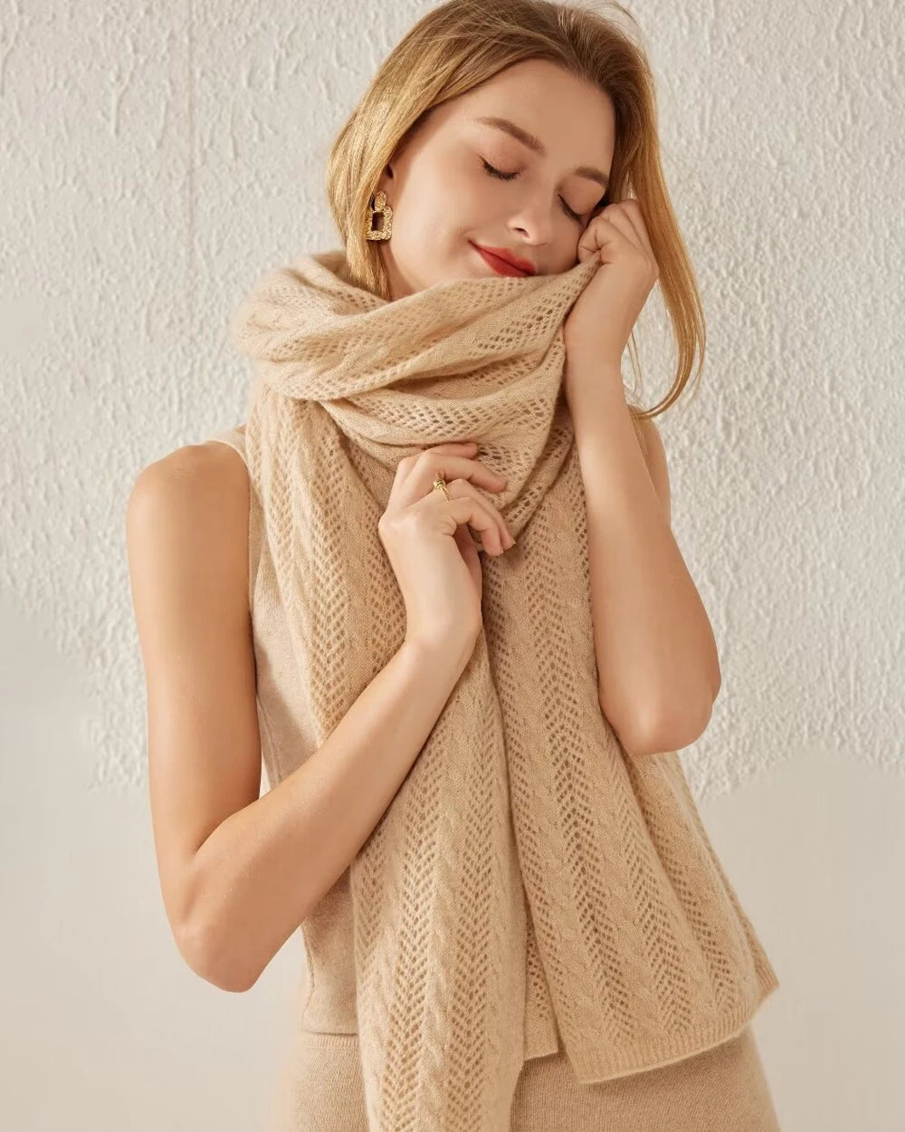 Classic Cashmere Wrap Scarf, Camel