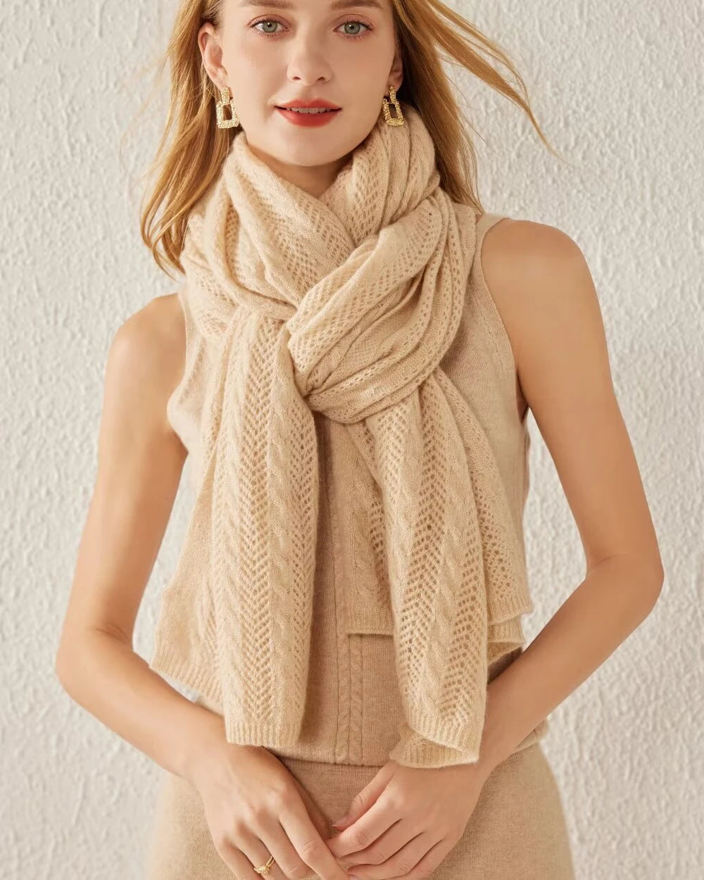 Classic Cashmere Wrap Scarf, Camel