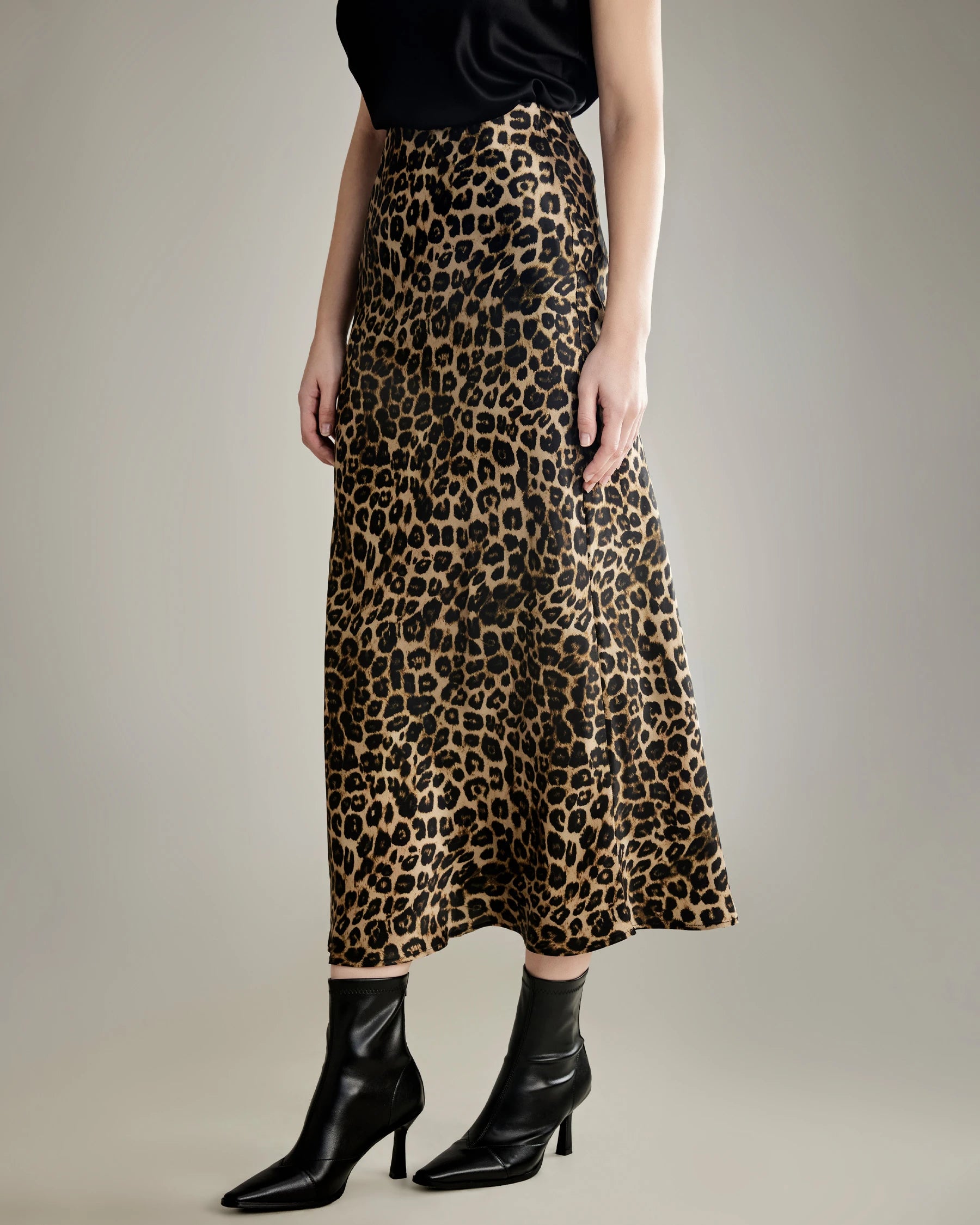 Satin Skirt Animal Print Midi Skirt Inch Women's Shein Brown