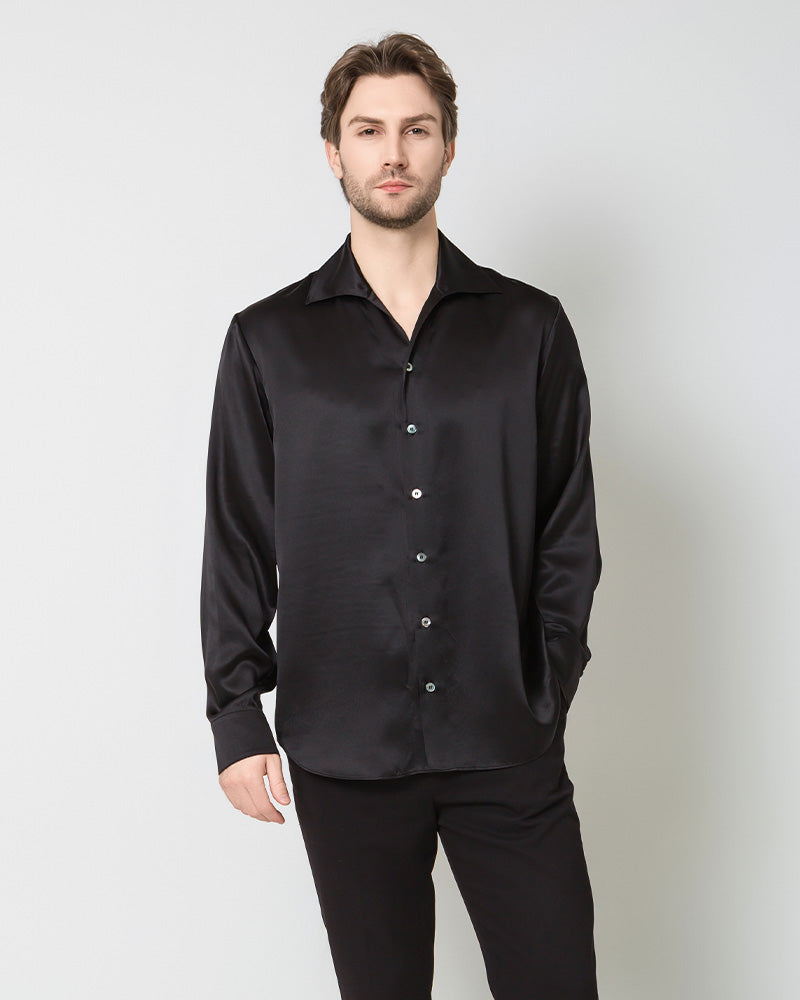 Classic Long Sleeve Silk Men's Shirt, Black