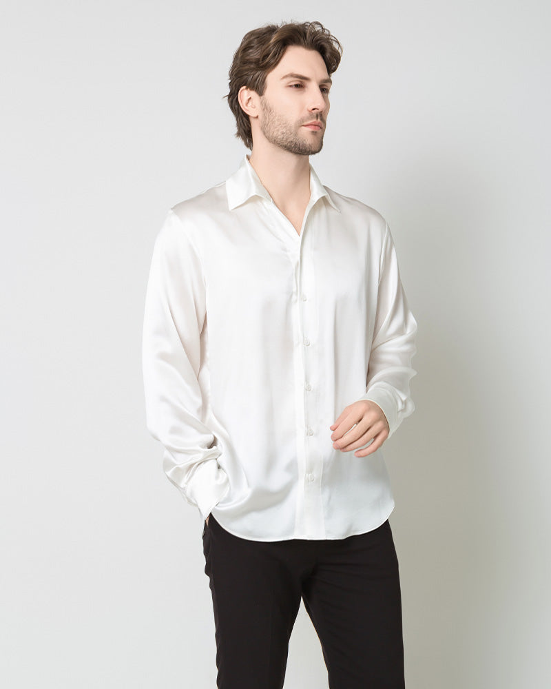 Classic Long Sleeve Silk Men's Shirt, White