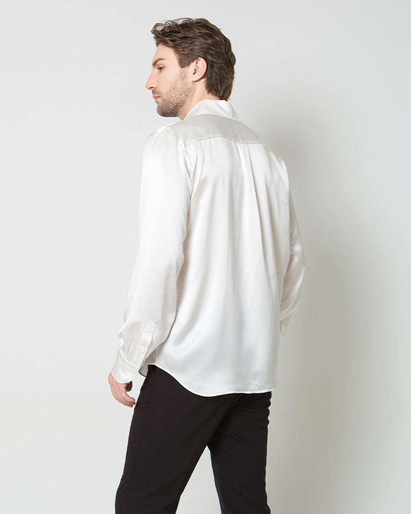 Classic Long Sleeve Silk Men's Shirt, White