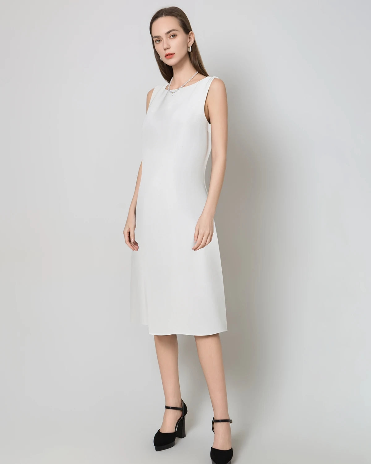 40 Momme Silk Midi Dress, White