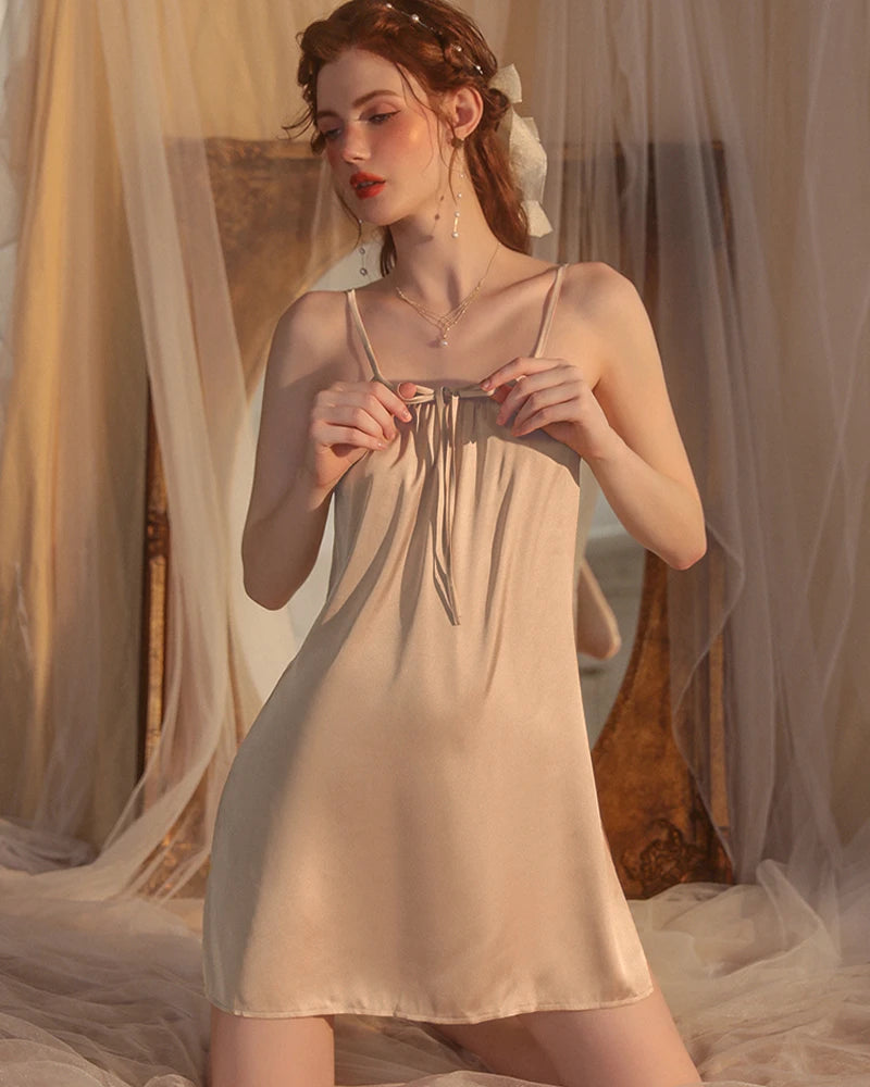 Cross Back Silk Slip Nightgown, Champagne