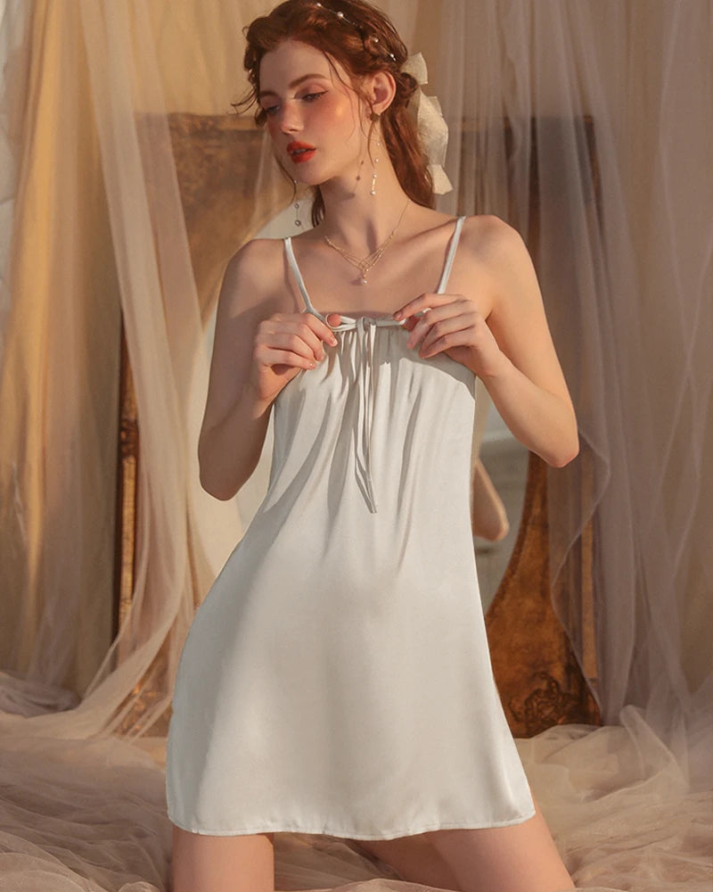 Cross Back Silk Slip Nightgown, White