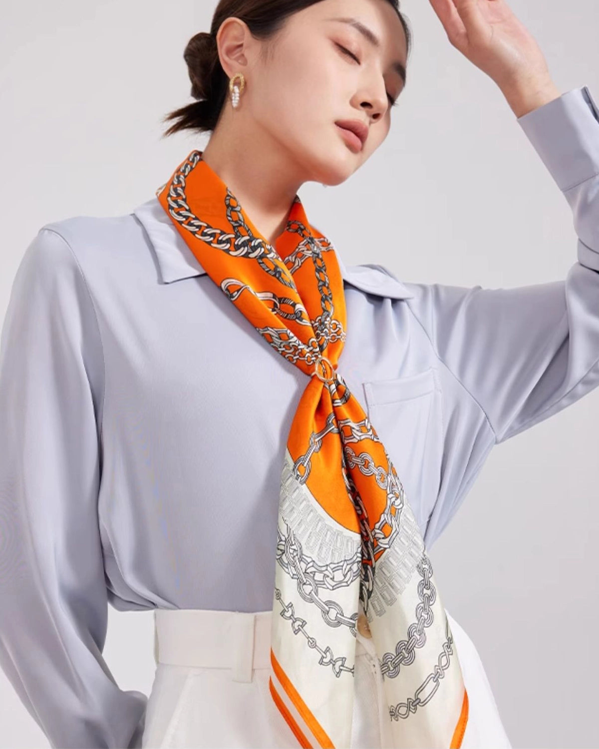 Chain Printed Silk Scarf, Orange