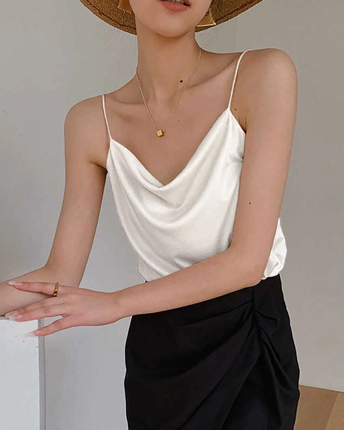 Cowl Neck Silk Camisole, Ivory