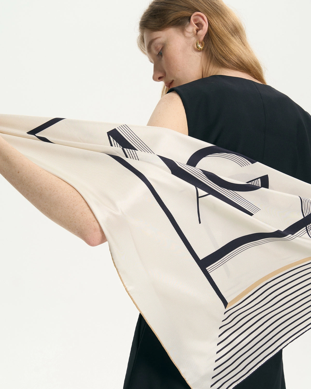 Asymmetric Stripe Print Silk Scarf, Stripe