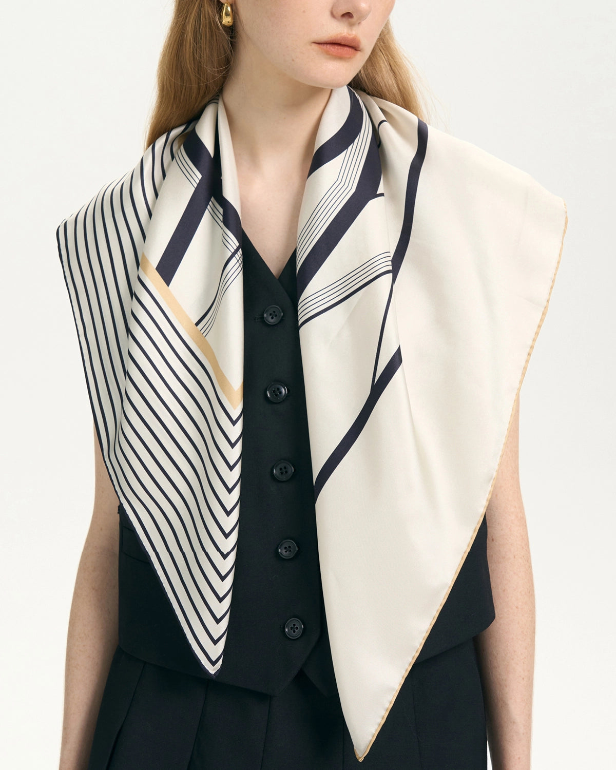 Asymmetric Stripe Print Silk Scarf, Stripe