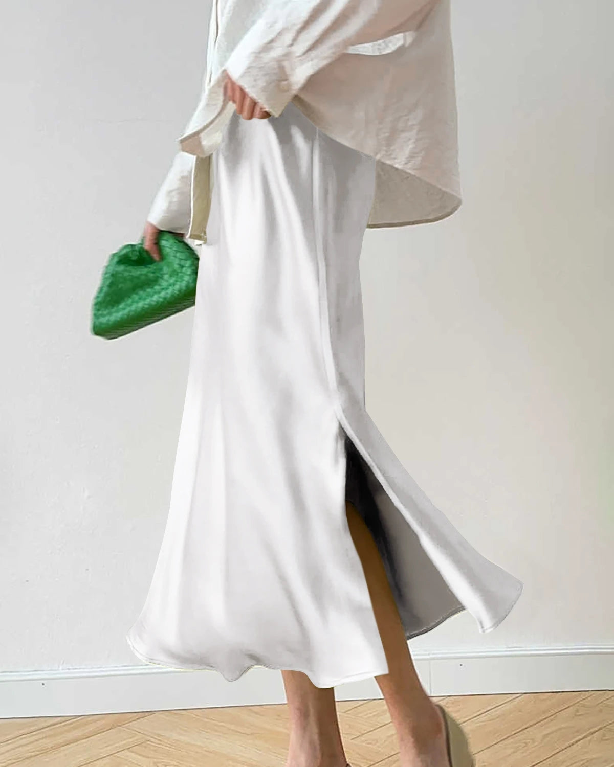 22 Momme Silk Midi Skirt, White