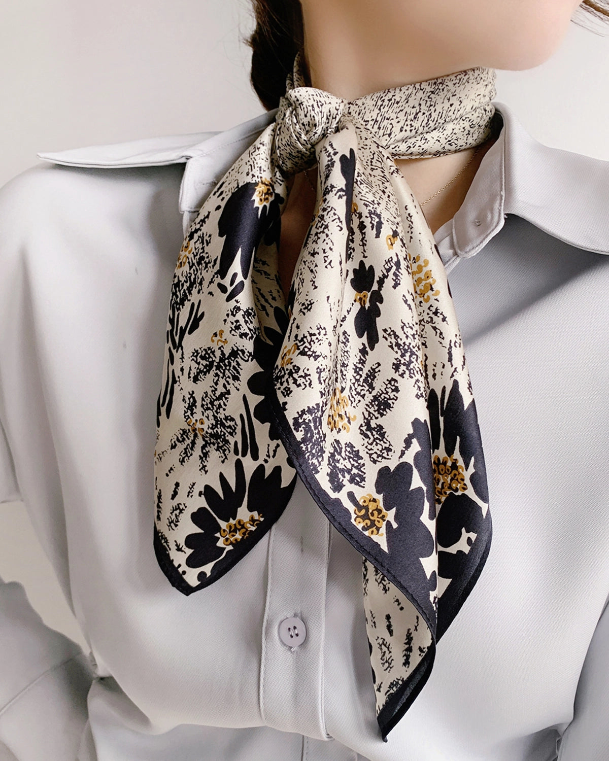 Floral Vintage Silk Scarf, Black and White