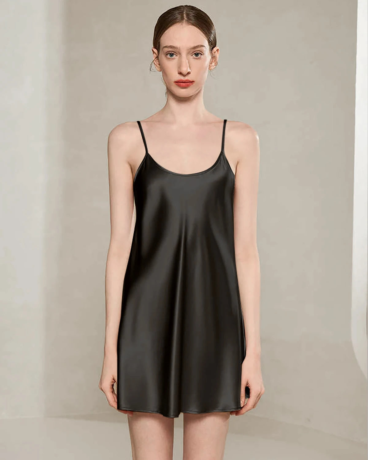 Women's Washable Silk Short Nightgown, Black