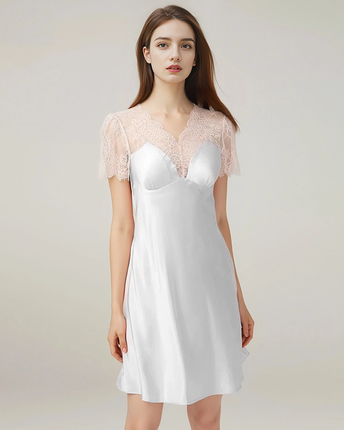 Women's Lace Silk Nightgown, White