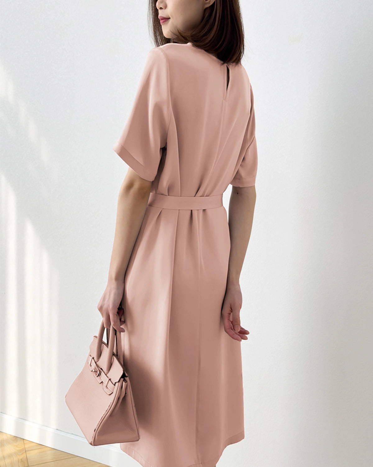 Loose Fit Belted Silk Dress 32 Momme, Pink