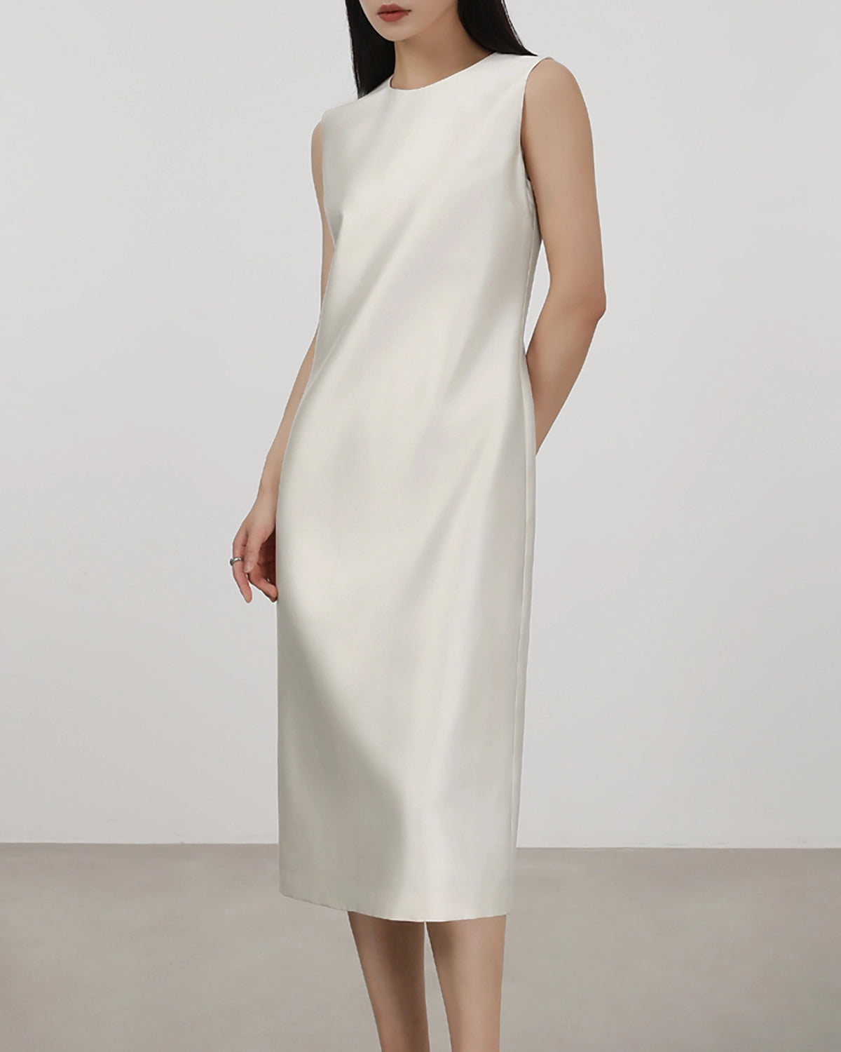 40 Momme Silk Sleeveless Midi Dress, Cream