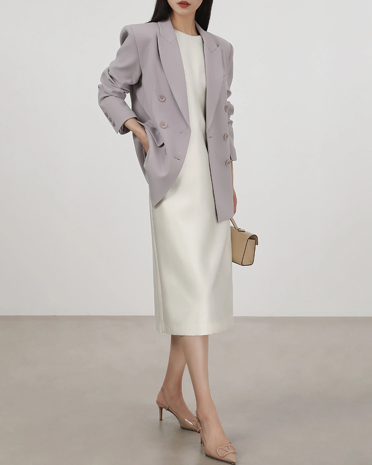 40 Momme Silk Sleeveless Midi Dress, Cream