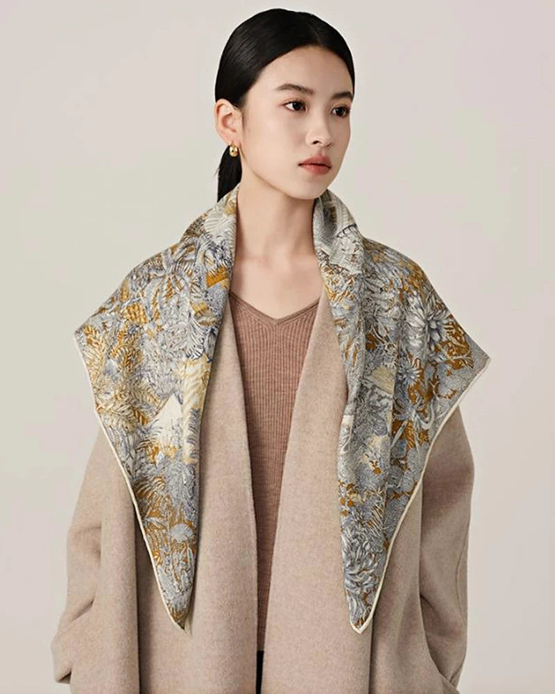 Botanic Print Large Silk Scarf - DAISYSILK