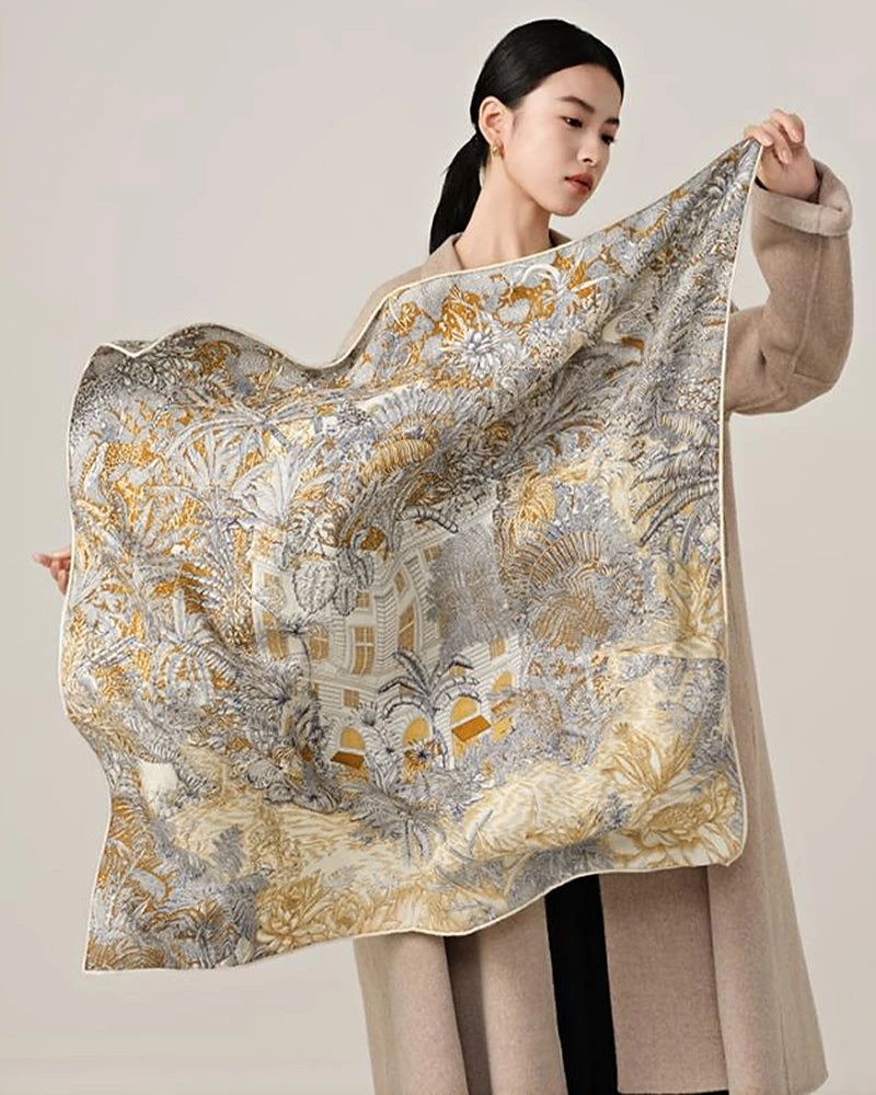 Botanic Print Large Silk Scarf - DAISYSILK