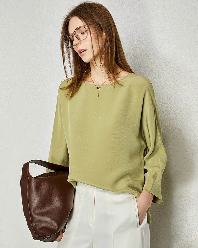 30mm Loose Long Sleeve Pullover Silk Blouse - DAISYSILK