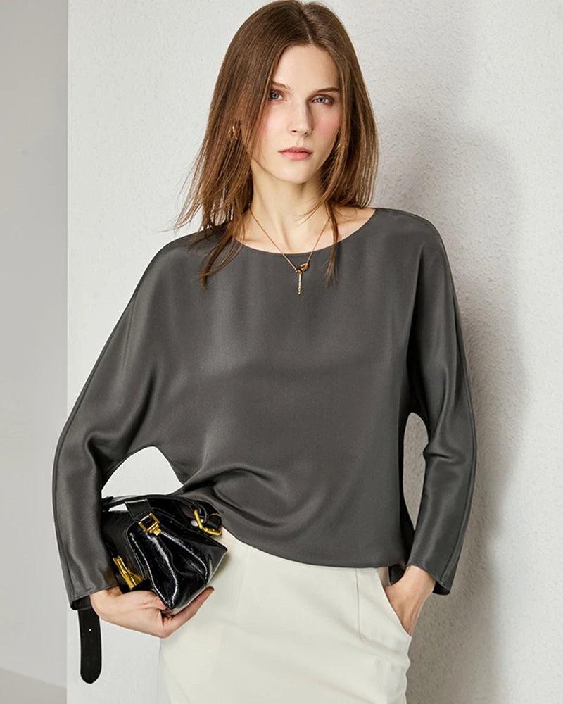 30mm Loose Long Sleeve Pullover Silk Blouse - DAISYSILK