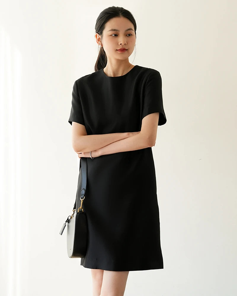 Silk and Wool Short Sleeve Midi Dress - DAISYSILK