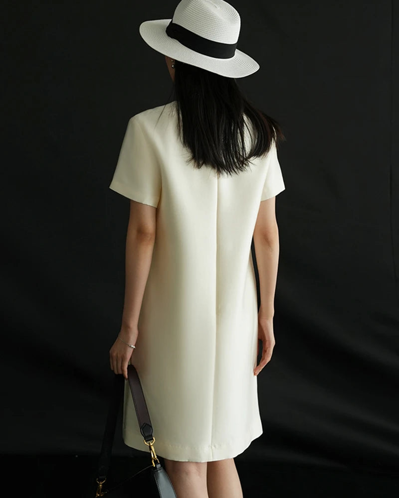 Silk and Wool Short Sleeve Midi Dress - DAISYSILK