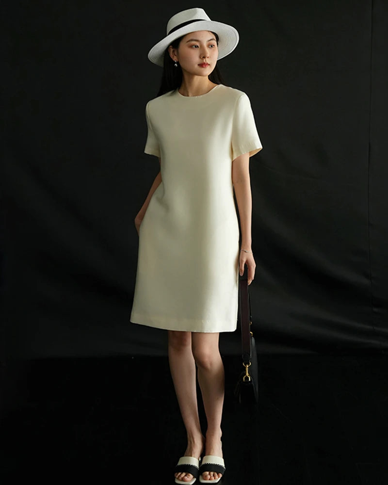 Silk and Wool Short Sleeve Midi Dress - DAISYSILK