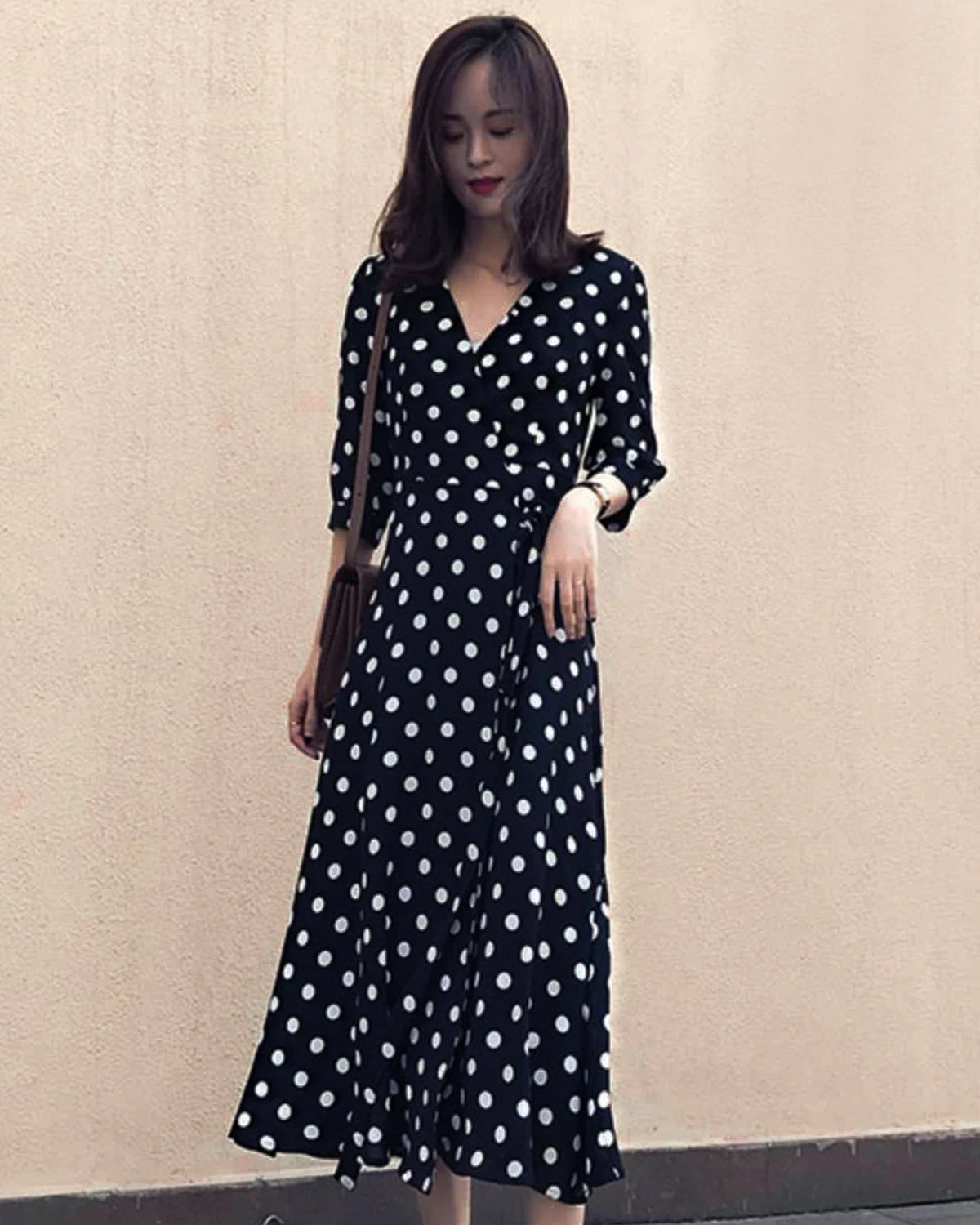 Polka Dot Silk Wrap Dress, Black And White