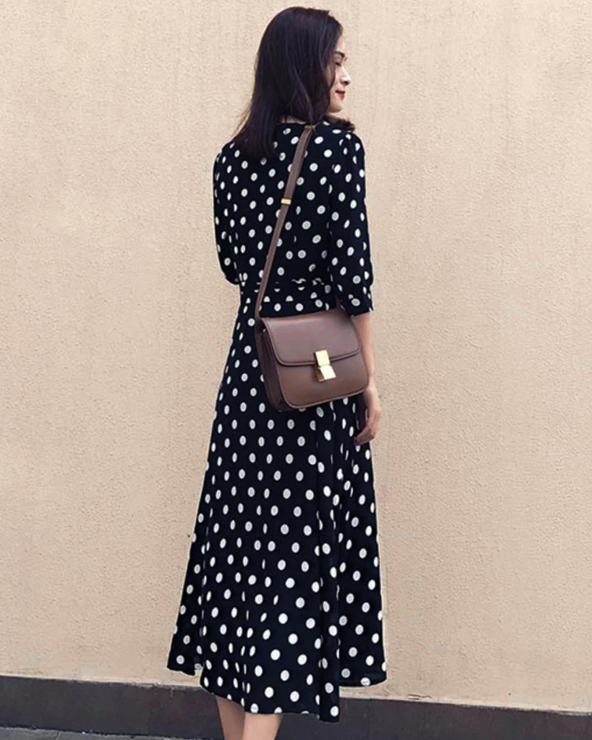 Polka Dot Silk Wrap Dress, Black And White
