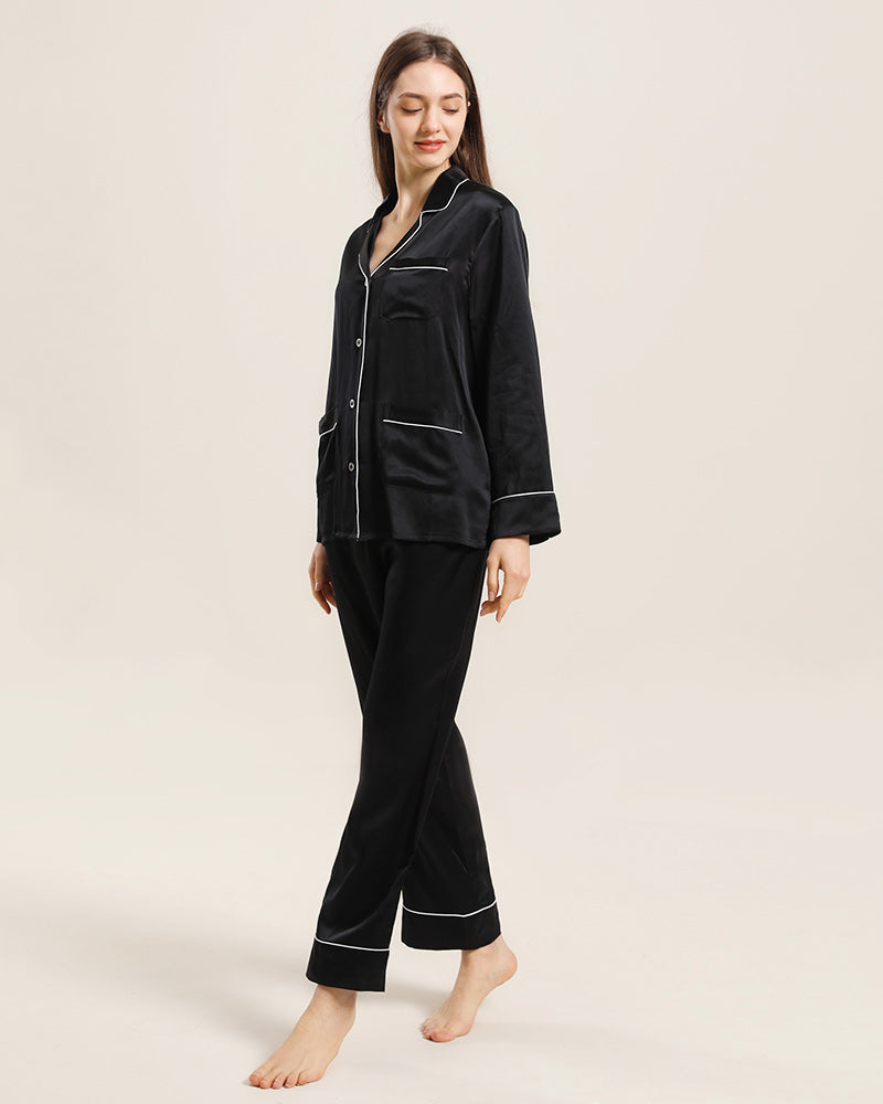 Classic Silk Pajamas For Women, Black