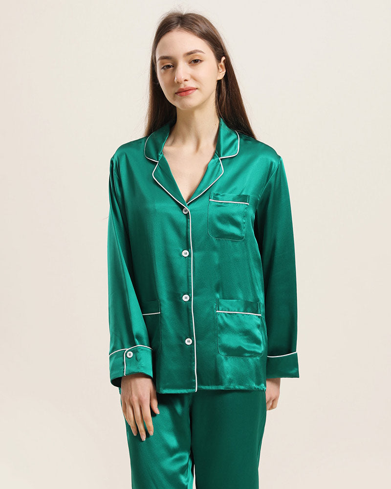 Classic Silk Pajamas For Women, Dark Green