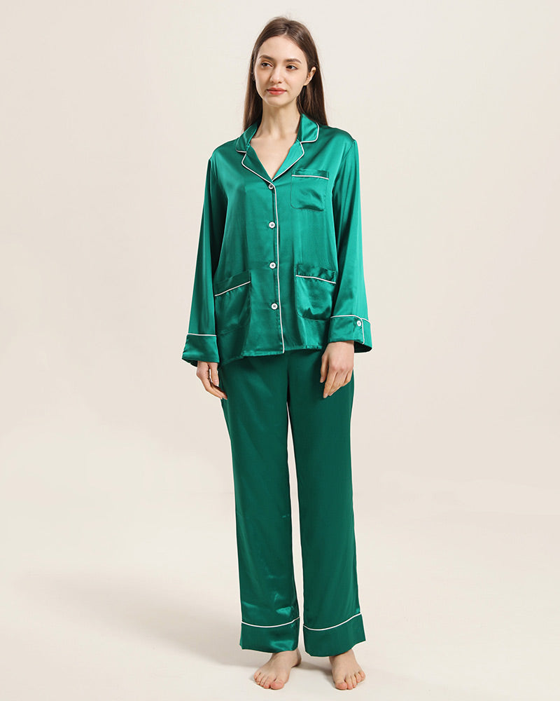 Classic Silk Pajamas For Women, Dark Green