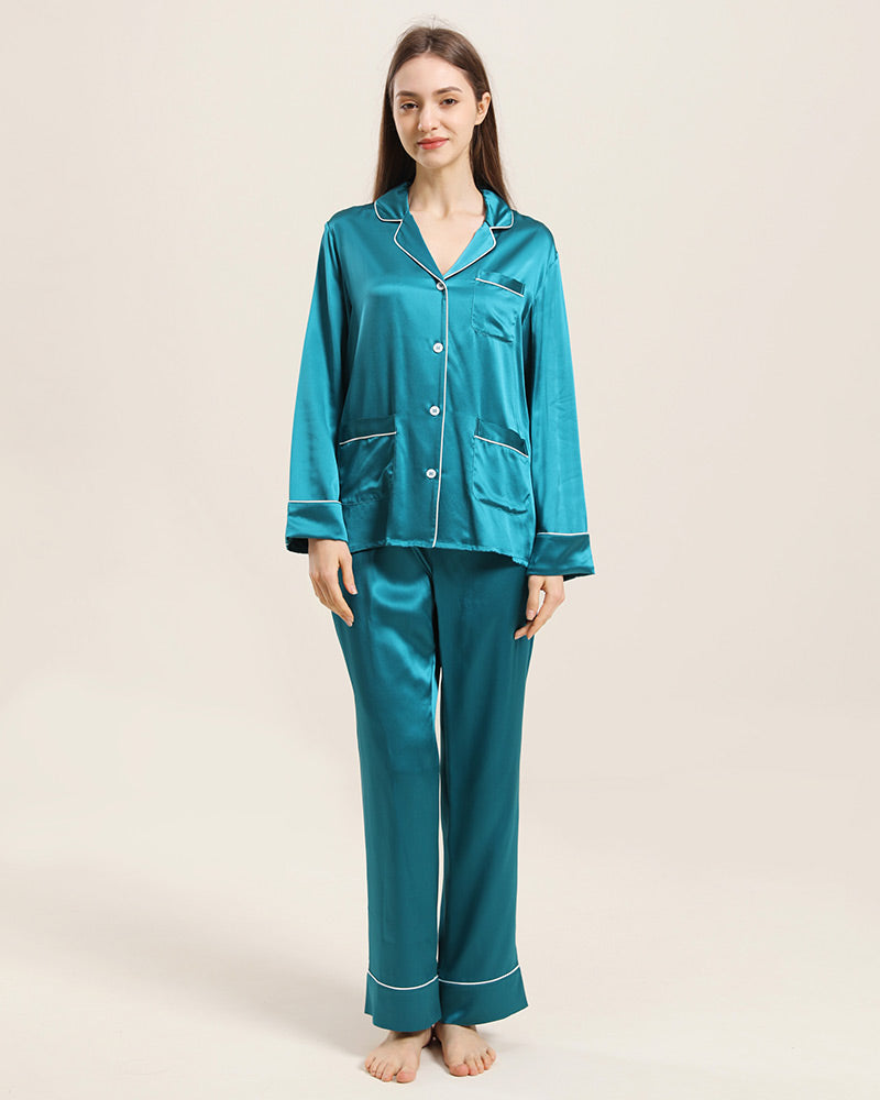 Classic Silk Pajamas For Women, Peacock Blue