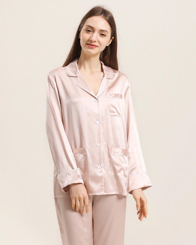 Classic Silk Pajamas For Women, Pink