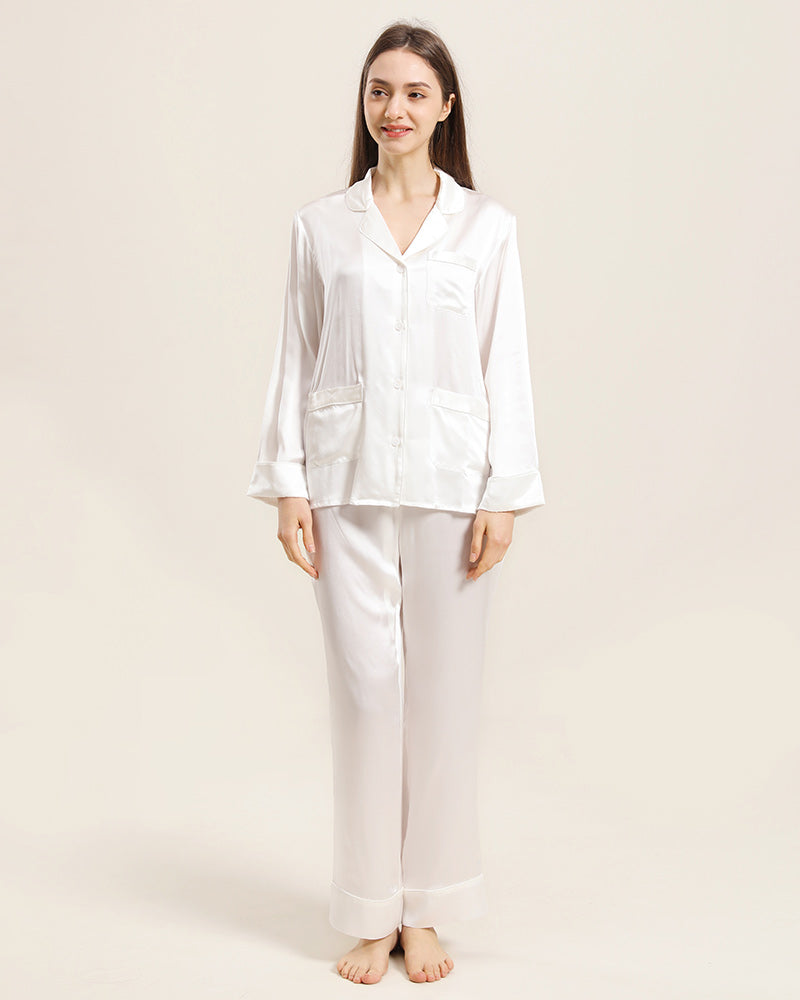 Classic Silk Pajamas For Women, White