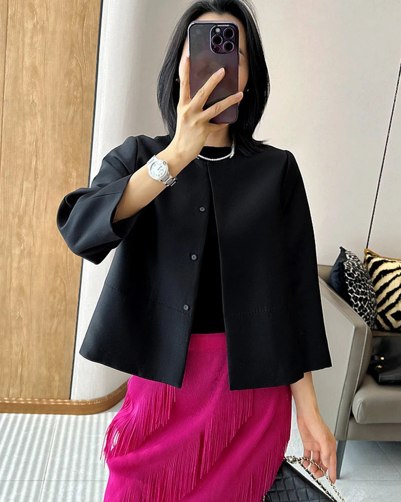 Cropped Silk and Wool Blazer, White