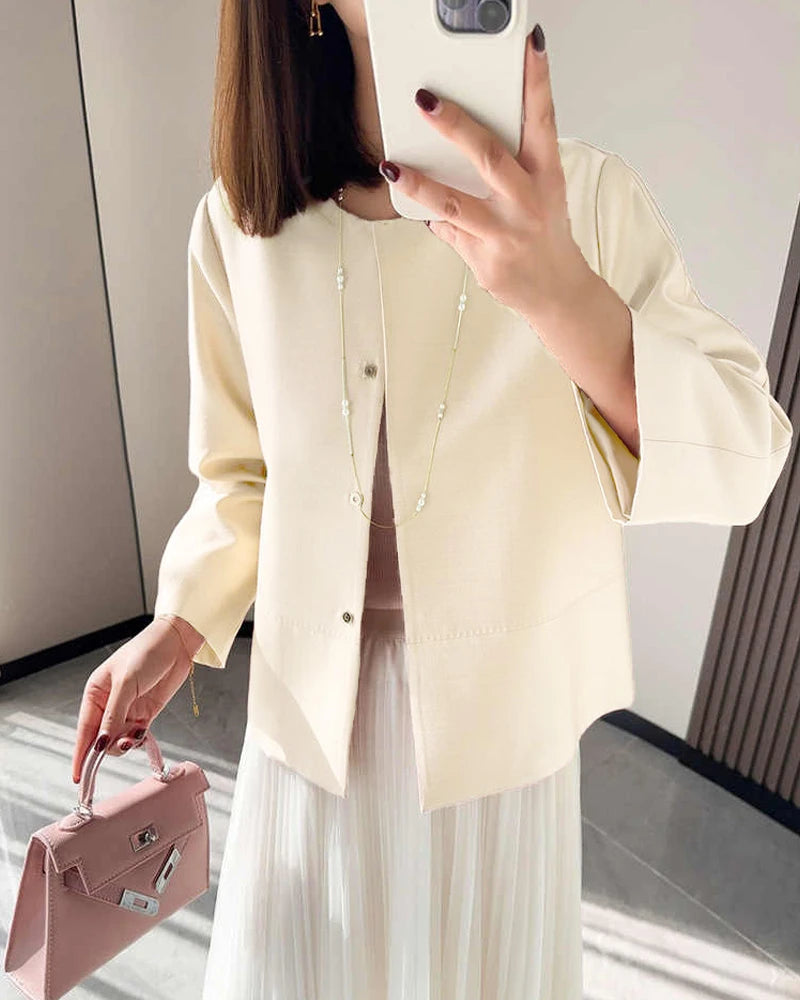 Cropped Silk and Wool Blazer, White