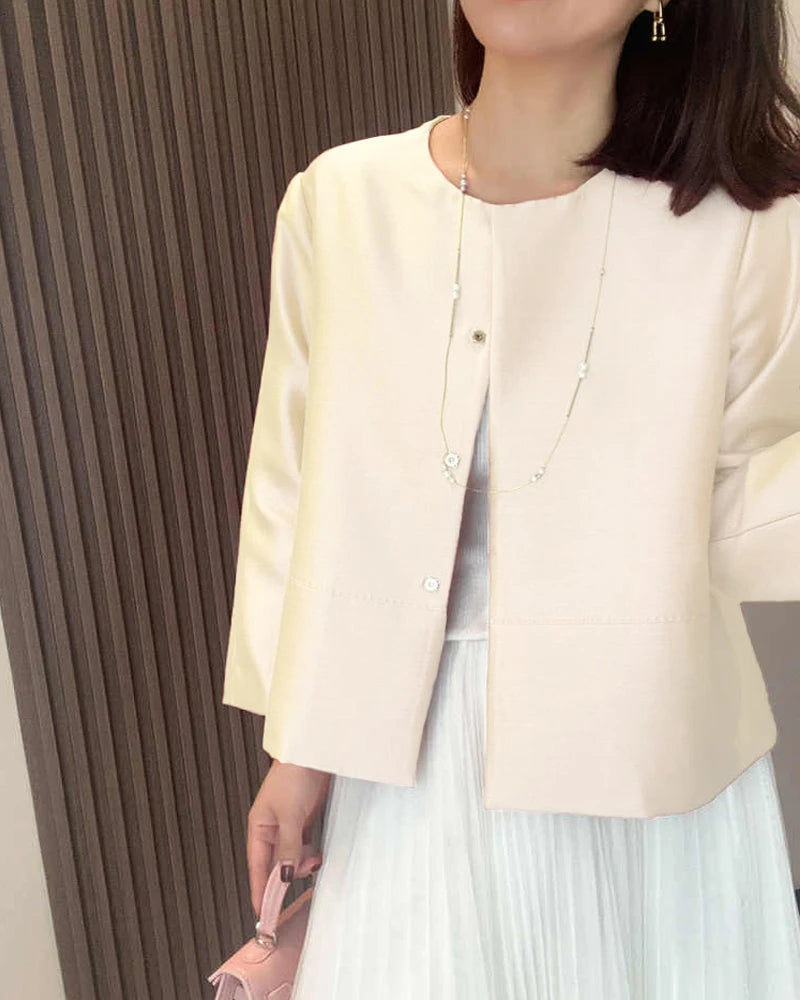 Cropped Silk and Wool Blazer, White
