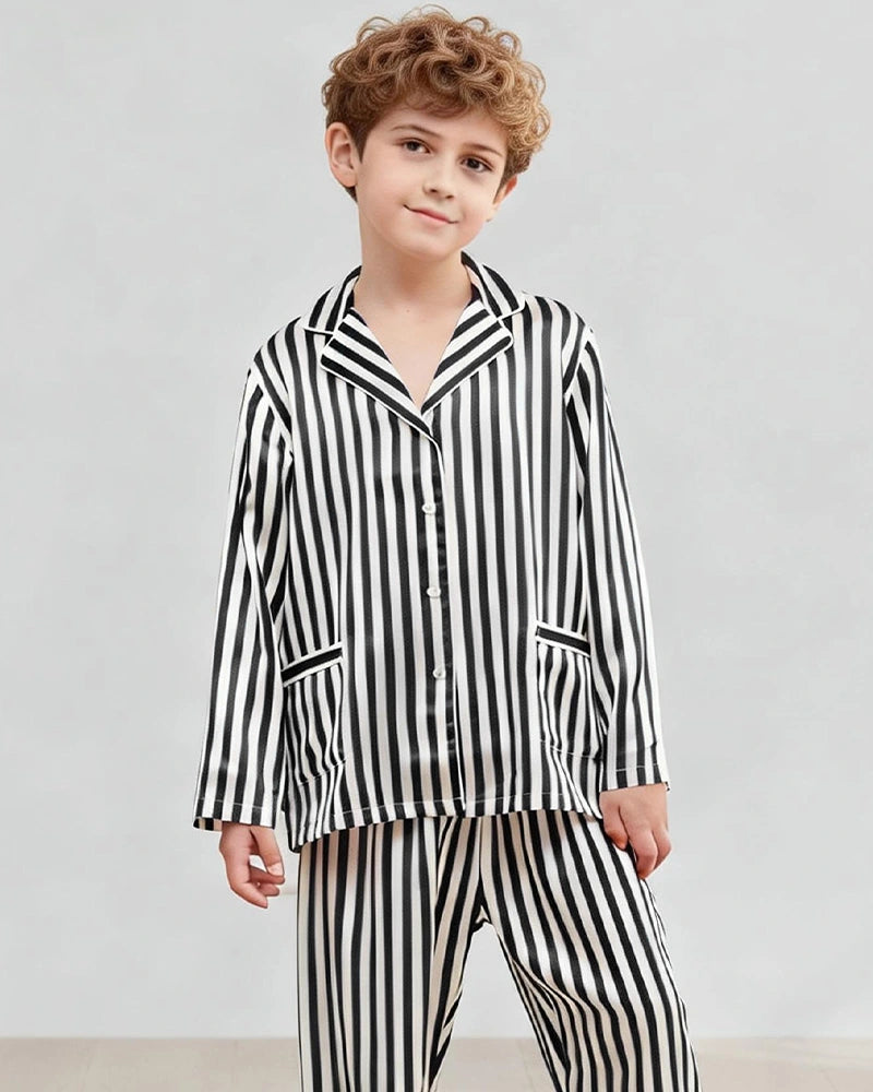 Striped Silk Pajama Set Pockets