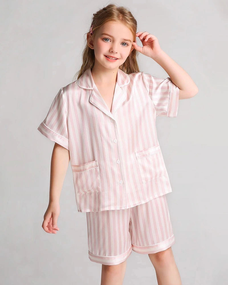 Striped Silk Pajama Shorts Set