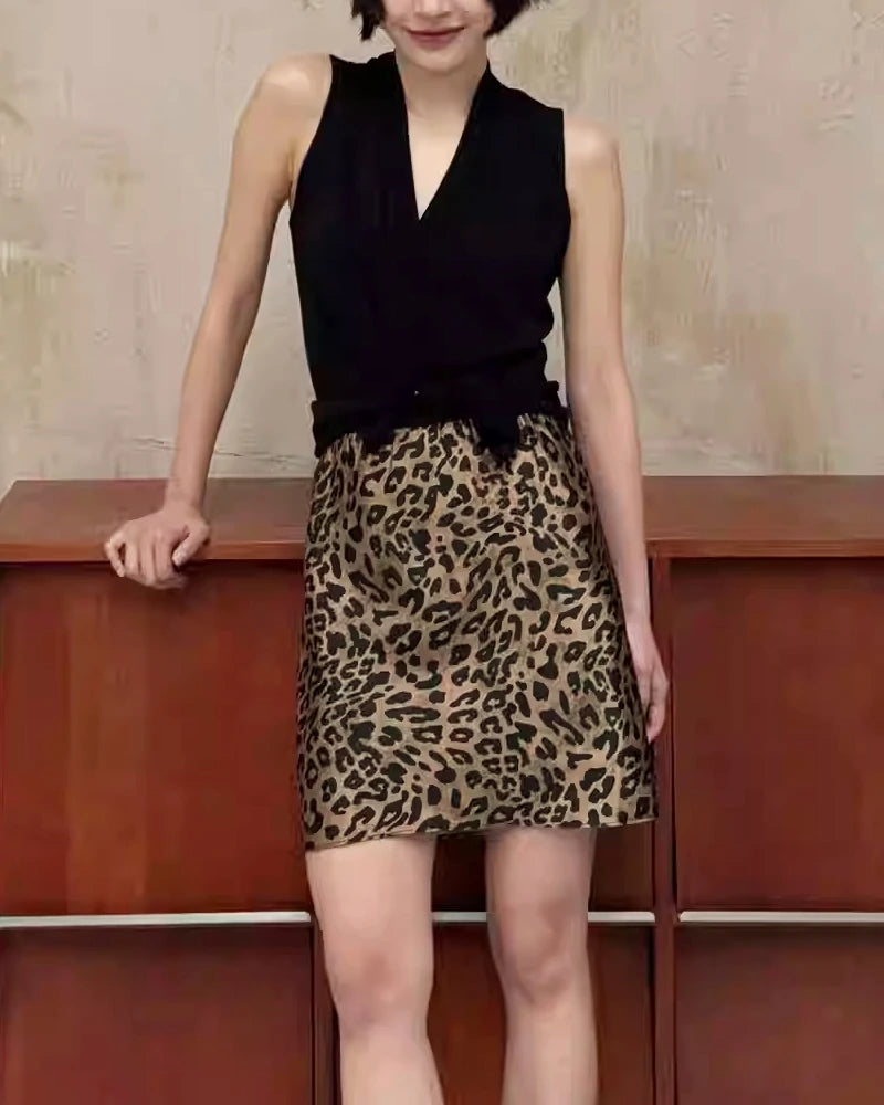 Leopard Bias Silk Slip Mini Skirt, Leopard Print