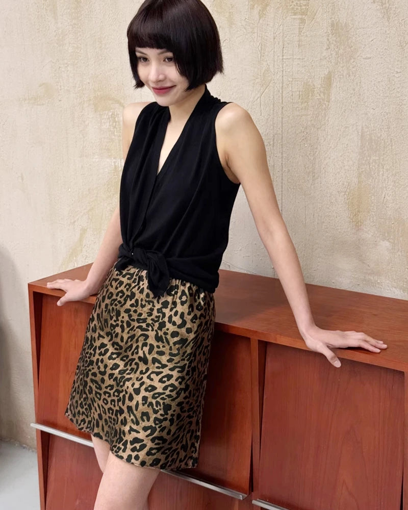 Leopard Bias Silk Slip Mini Skirt, Leopard Print