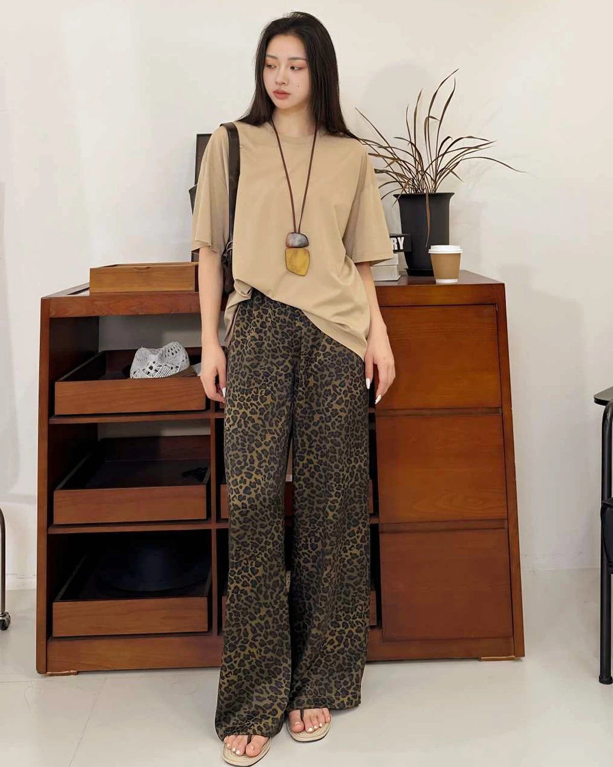 Leopard Print Silk Pants for Women
