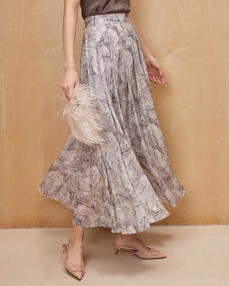 Marble Print Silk Maxi Skirt