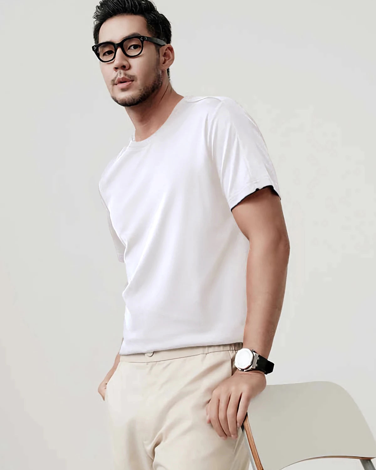 Men's Relaxed Fit Silk Jersey, White