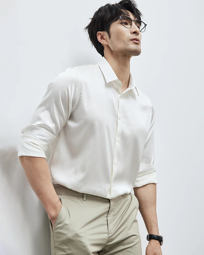 Mens Washable Silk Shirt Long Sleeve Classic Button Down - DAISYSILK